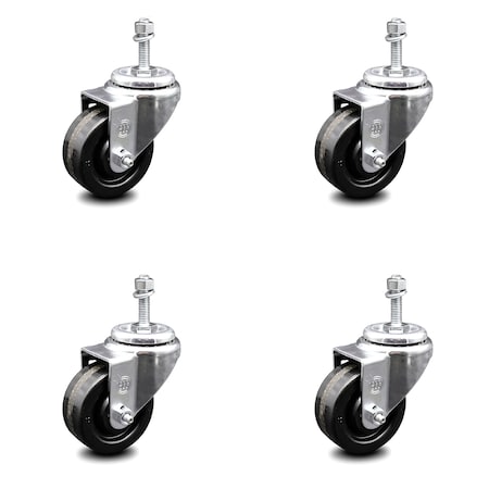 Service Caster 3 Inch Phenolic Wheel Swivel 3/8 Inch Threaded Stem Caster Set SCC-TS20S314-PHR-381615-4